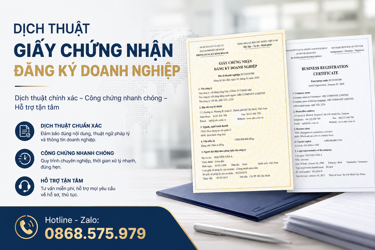 Dịch thuật công chứng giấy chứng nhận đăng ký doanh nghiệp